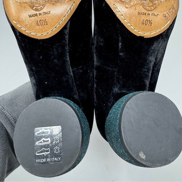 Dries Van Noten Black Velvet Heels with Blue Glitter Block - Picture 11 of 14